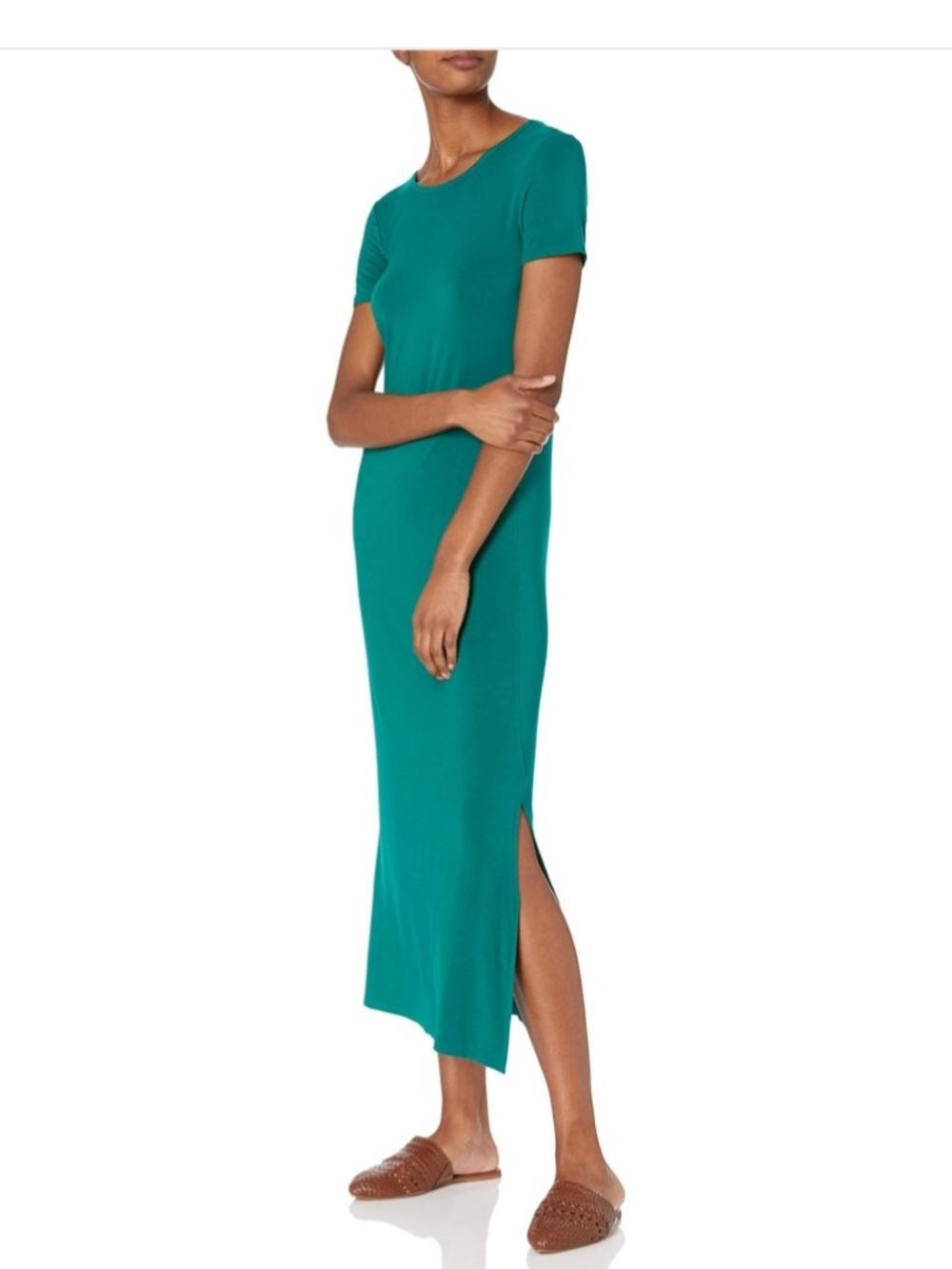 BNWT Amazon Essentials Teal Short-Sleeve Maxi Dress with Side Slit